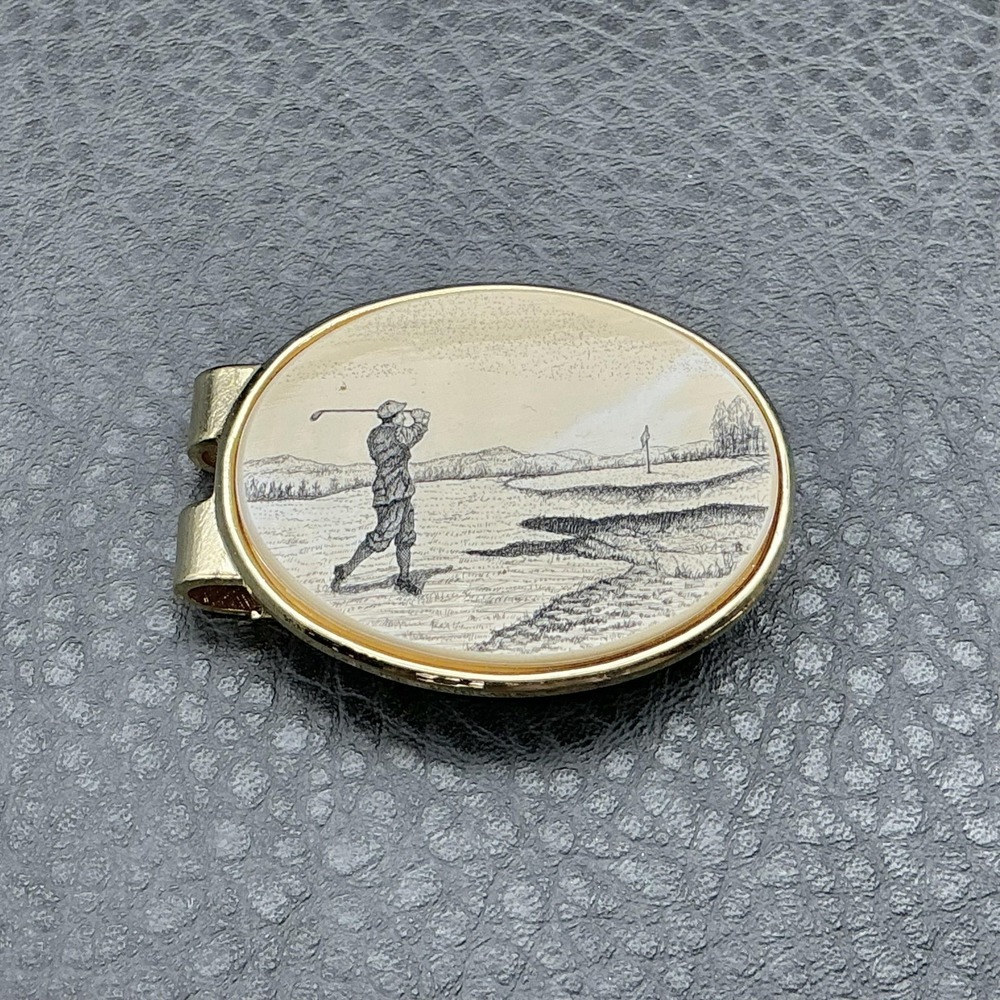 Barlow Money Clip Oval Golfer Golfing‎ Sports Style Gold Tone Mens Accessories